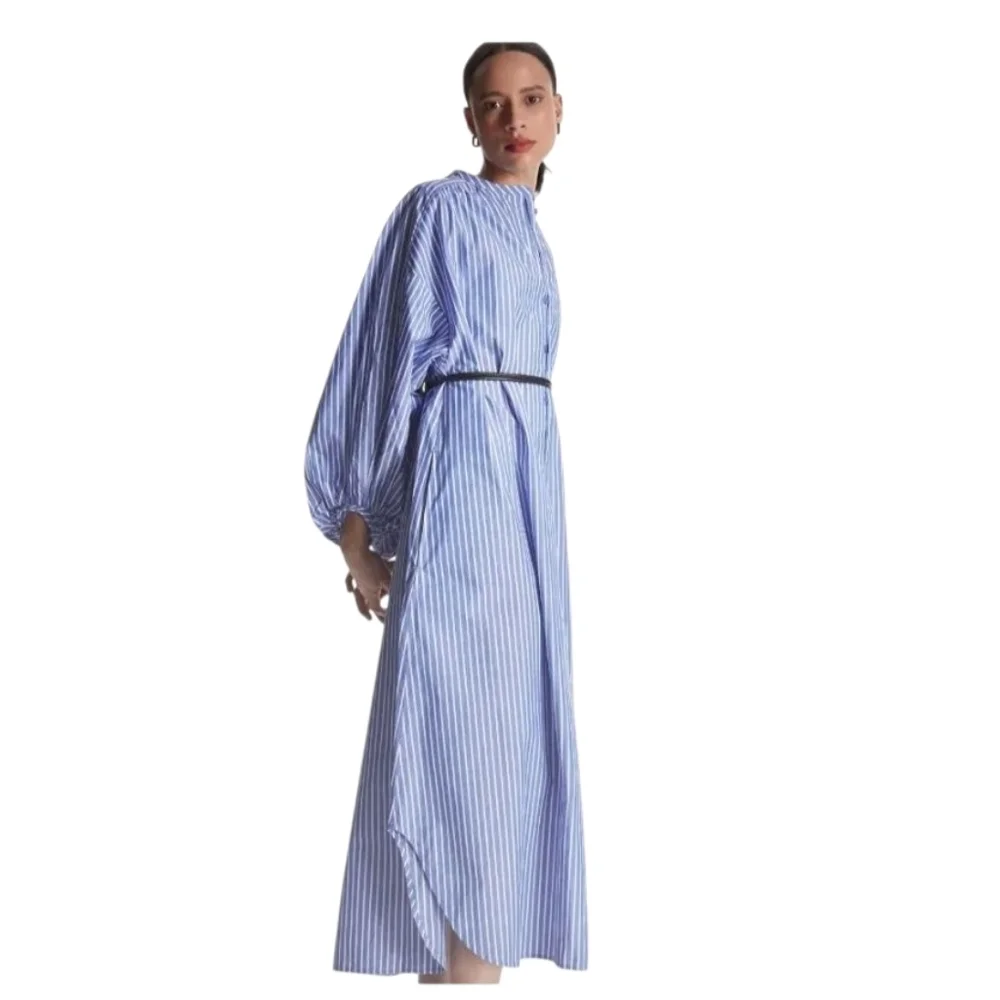 COS Voluminous Poplin Blue White Striped Balloon Oversized Long Midi Dress - Picture 4 of 16